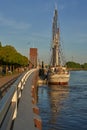 The tall sail ship GroÃÅ¸herzogin Elisabeth on a pier in the river Weser in Vegesack, Germany